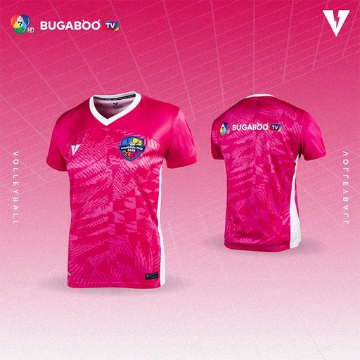 เสื้อวอลเลย์บอลสีชมพู คอวี